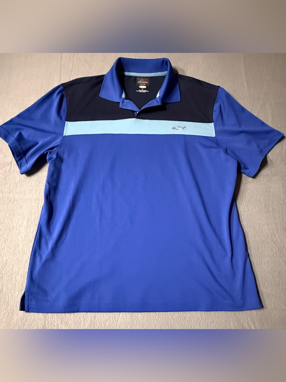 Greg Norman Collection Royal Blue Golf Polo with Light Blue Stripe and Navy Yoke